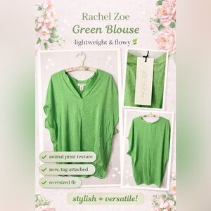 Rachel Zoe Bright Green Lightweight Tunic Blouse XL